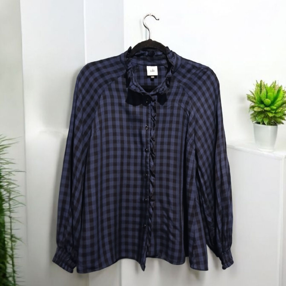 Cabi Black Blue Checked Gingham Button Shirt Womans Small Tomato Girl